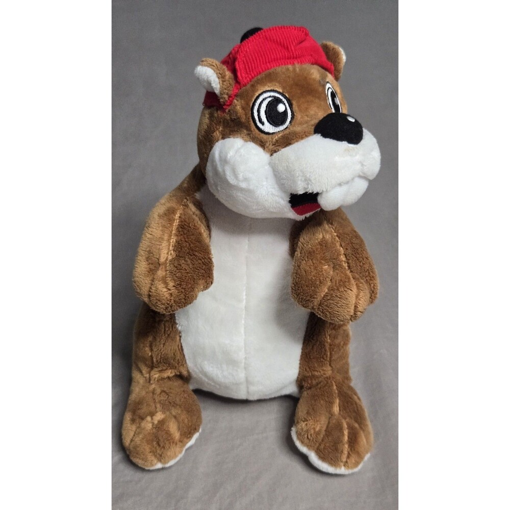 Buc-ee's Beaver Plush Stuffed Animal Toy 10" with Red Logo Shirt & Red Hat